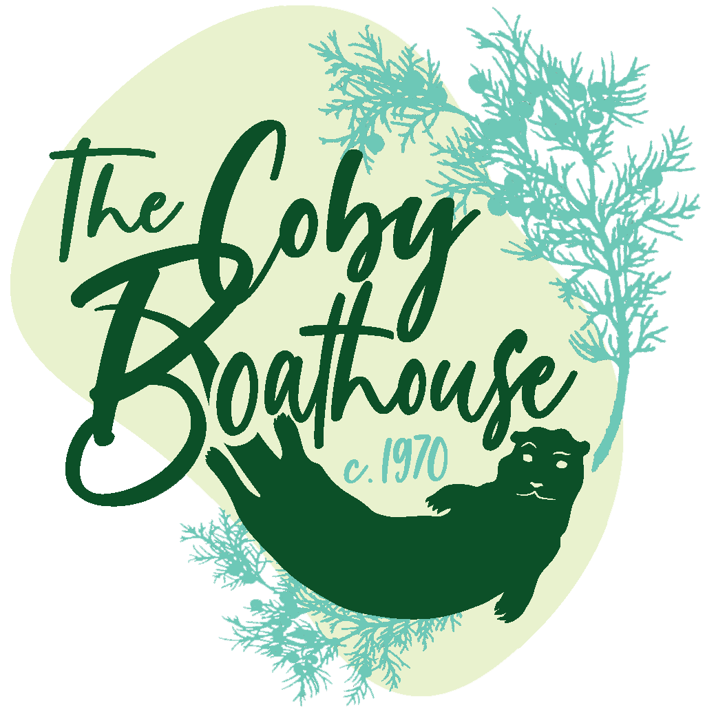 Logo image of an otter swimming behind the title with juniper branches on the top and bottom